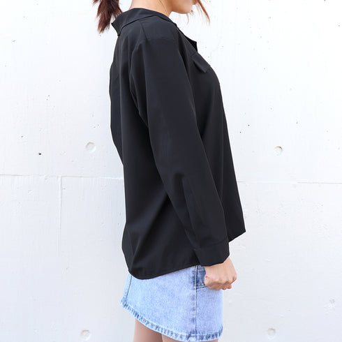 シャツブラウス レディース Vネック シャツブラウス レディース Vネック シャツ ダブルブレスト トップス 長袖 ワイシャツ 無地 スキッパーシャツ 着やせ 86AYDD-002