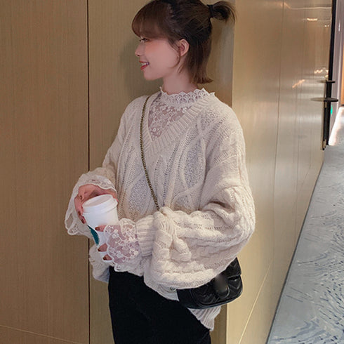 花柄刺しゅうレースブラウス長袖レディース 総レースプチハイネックブラウス シアートップスシースルー オシャレ セクシープルオーバー 韓国風 フェミニン重ね着シャツ 86AYDD-003