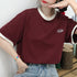 バイカラーTシャツ 韓国半袖 カジュアル おしゃれ ロゴ カットソー レディース クルーネック シンプル 夏服 トップス 可愛い プルオーバー スポーティー可愛い 86BAOMEI-001
