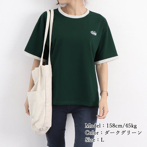 バイカラーTシャツ 韓国半袖 カジュアル おしゃれ ロゴ カットソー レディース クルーネック シンプル 夏服 トップス 可愛い プルオーバー スポーティー可愛い 86BAOMEI-001