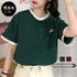 バイカラーTシャツ 韓国半袖 カジュアル おしゃれ ロゴ カットソー レディース クルーネック シンプル 夏服 トップス 可愛い プルオーバー スポーティー可愛い 86BAOMEI-001