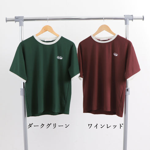 バイカラーTシャツ 韓国半袖 カジュアル おしゃれ ロゴ カットソー レディース クルーネック シンプル 夏服 トップス 可愛い プルオーバー スポーティー可愛い 86BAOMEI-001