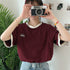 バイカラーTシャツ 韓国半袖 カジュアル おしゃれ ロゴ カットソー レディース クルーネック シンプル 夏服 トップス 可愛い プルオーバー スポーティー可愛い 86BAOMEI-001