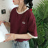 バイカラーTシャツ 韓国半袖 カジュアル おしゃれ ロゴ カットソー レディース クルーネック シンプル 夏服 トップス 可愛い プルオーバー スポーティー可愛い 86BAOMEI-001