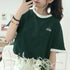 バイカラーTシャツ 韓国半袖 カジュアル おしゃれ ロゴ カットソー レディース クルーネック シンプル 夏服 トップス 可愛い プルオーバー スポーティー可愛い 86BAOMEI-001