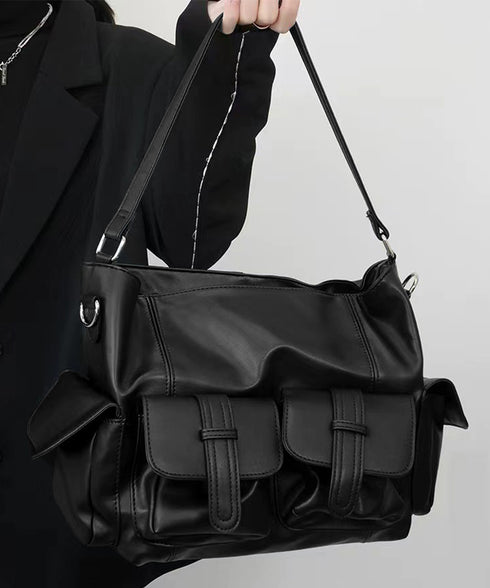 マルチポケットショルダーバッグ 斜めがけ 大容量メッセンジャーバッグ フェイクレザー ビッグクロスバッグ おしゃれ大きめハンドバッグ 肩掛けカバン グランジバッグ 86BILIN-001