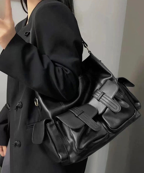 マルチポケットショルダーバッグ 斜めがけ 大容量メッセンジャーバッグ フェイクレザー ビッグクロスバッグ おしゃれ大きめハンドバッグ 肩掛けカバン グランジバッグ 86BILIN-001