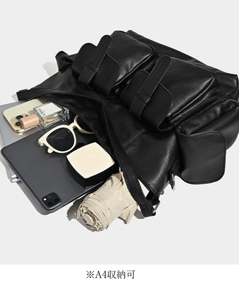 マルチポケットショルダーバッグ 斜めがけ 大容量メッセンジャーバッグ フェイクレザー ビッグクロスバッグ おしゃれ大きめハンドバッグ 肩掛けカバン グランジバッグ 86BILIN-001