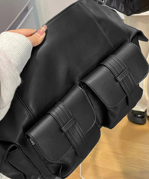 マルチポケットショルダーバッグ 斜めがけ 大容量メッセンジャーバッグ フェイクレザー ビッグクロスバッグ おしゃれ大きめハンドバッグ 肩掛けカバン グランジバッグ 86BILIN-001