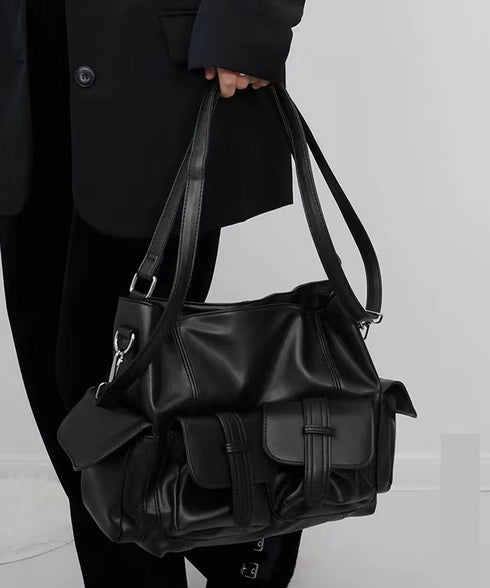 マルチポケットショルダーバッグ 斜めがけ 大容量メッセンジャーバッグ フェイクレザー ビッグクロスバッグ おしゃれ大きめハンドバッグ 肩掛けカバン グランジバッグ 86BILIN-001