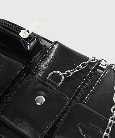 ショルダーバッグ マルチポケット肩掛け鞄 レディース チェーン付き おしゃれ 手提げ鞄 PUレザー 斜めがけバッグ かっこいいトレンドカバン 韓国風bag春夏秋冬 86BILIN-003