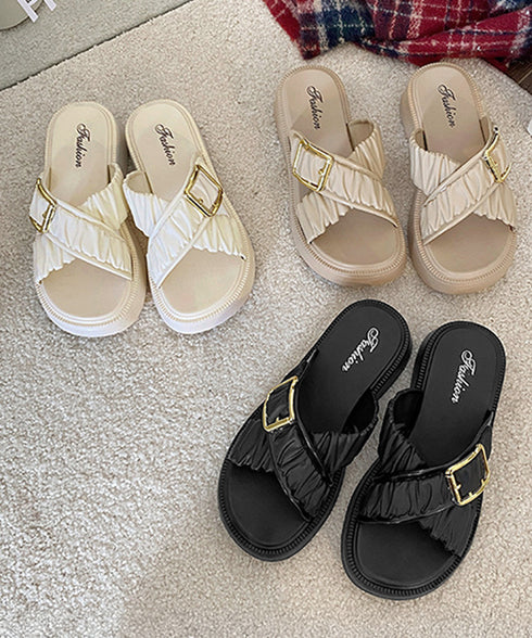 厚底サンダル クロスベルトサンダル韓国風 ギャザーベルトサマーサンダル レディース 履きやすいビーチサンダル 歩きやすい夏靴大人可愛い 軽量厚底スリッパ 美脚脚長 86BSY-001