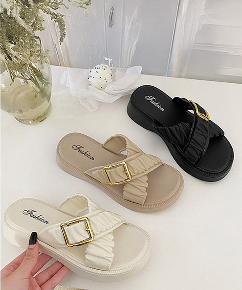 厚底サンダル クロスベルトサンダル韓国風 ギャザーベルトサマーサンダル レディース 履きやすいビーチサンダル 歩きやすい夏靴大人可愛い 軽量厚底スリッパ 美脚脚長 86BSY-001