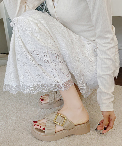 厚底サンダル クロスベルトサンダル韓国風 ギャザーベルトサマーサンダル レディース 履きやすいビーチサンダル 歩きやすい夏靴大人可愛い 軽量厚底スリッパ 美脚脚長 86BSY-001