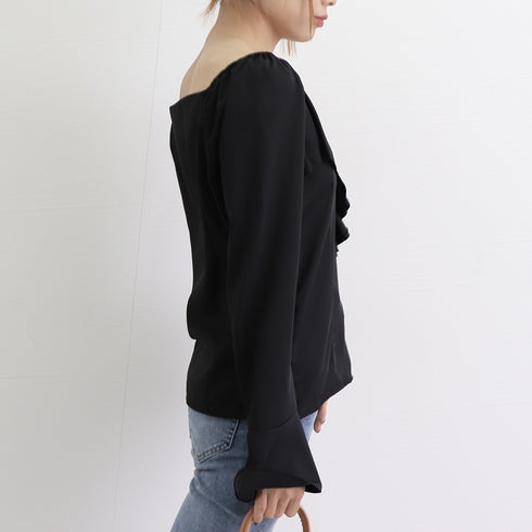 韓国ファッション 長袖ブラウス フリル襟 レディース ラッフルカラー とろみブラウス パフスリーブ トップス フレア袖 おしゃれ ブラウス きれいめ 春先行 人気 86CHENXINI-001