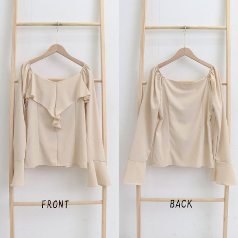 韓国ファッション 長袖ブラウス フリル襟 レディース ラッフルカラー とろみブラウス パフスリーブ トップス フレア袖 おしゃれ ブラウス きれいめ 春先行 人気 86CHENXINI-001