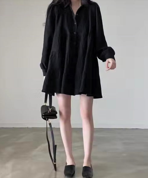 ティアードミニワンピース フレアワンピ春 チュニックシャツワンピース レディース 体型カバーシャツブラウス Aラインワンピース 韓国風 ロングシャツカーディガン夏 86CHENXINI-004