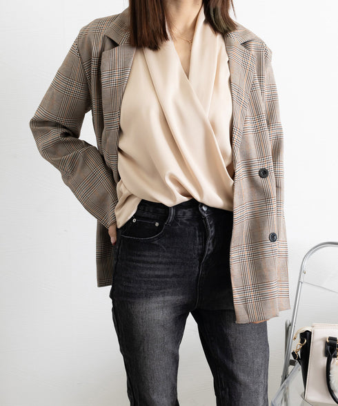 カシュクール シャツブラウス レディース 大人女性 サテン風とろみシャツ 通勤服Vネック オフィスカジュアル ドレープシャツ フェミニン 長袖シャツブラウス春夏秋 86CHENXINI-006