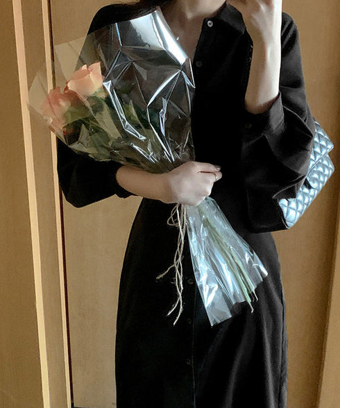 きれいめシャツワンピース ウエストマーク 韓国風 ミモレワンピース長袖 レディース 着やせ ロングワンピース上品 大人可愛いワンピ エレガント シャツカーディガン 86CHENXINI-007