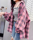 オーバーサイズ チェックシャツレディース ゆったりシャツカーディガン ボリューム袖 カジュアル チュニックシャツ ドロップショルダー長袖羽織り 春秋ライトアウター 86CHENXINI-008