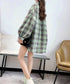 オーバーサイズ チェックシャツレディース ゆったりシャツカーディガン ボリューム袖 カジュアル チュニックシャツ ドロップショルダー長袖羽織り 春秋ライトアウター 86CHENXINI-008