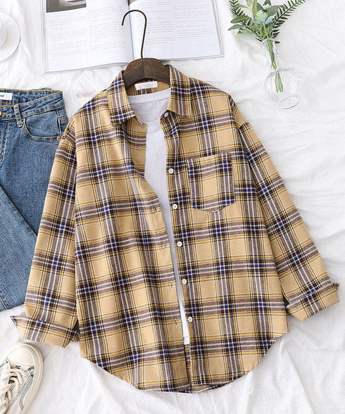 オーバーサイズ チェックシャツレディース ゆったりシャツカーディガン ボリューム袖 カジュアル チュニックシャツ ドロップショルダー長袖羽織り 春秋ライトアウター 86CHENXINI-008