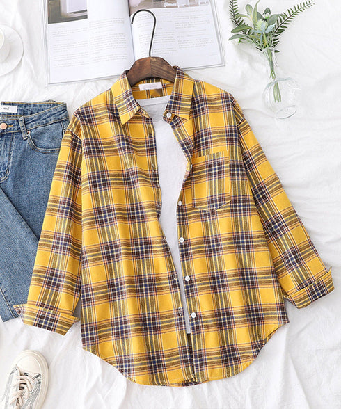 オーバーサイズ チェックシャツレディース ゆったりシャツカーディガン ボリューム袖 カジュアル チュニックシャツ ドロップショルダー長袖羽織り 春秋ライトアウター 86CHENXINI-008