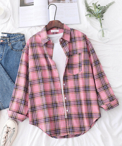 オーバーサイズ チェックシャツレディース ゆったりシャツカーディガン ボリューム袖 カジュアル チュニックシャツ ドロップショルダー長袖羽織り 春秋ライトアウター 86CHENXINI-008