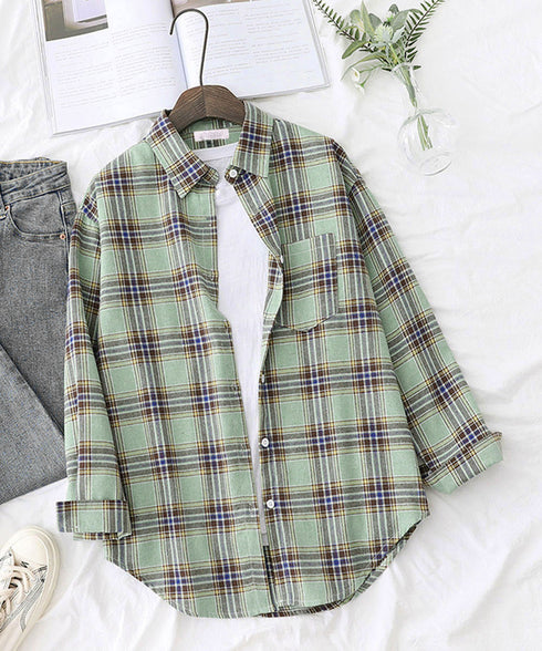 オーバーサイズ チェックシャツレディース ゆったりシャツカーディガン ボリューム袖 カジュアル チュニックシャツ ドロップショルダー長袖羽織り 春秋ライトアウター 86CHENXINI-008