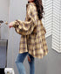 オーバーサイズ チェックシャツレディース ゆったりシャツカーディガン ボリューム袖 カジュアル チュニックシャツ ドロップショルダー長袖羽織り 春秋ライトアウター 86CHENXINI-008
