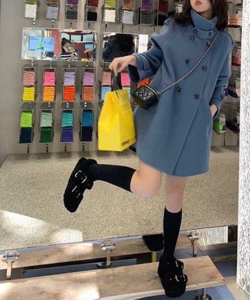 ダブルブレストトレンチコートミディアム丈 おしゃれ Aラインコート レディース スタンドカラーコートミドル丈 きれいめ 着やせ ライトアウター春秋 軽量 通勤通学 86CHENXINI-009