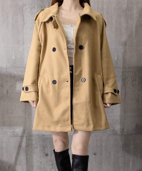 ダブルブレストトレンチコートミディアム丈 おしゃれ Aラインコート レディース スタンドカラーコートミドル丈 きれいめ 着やせ ライトアウター春秋 軽量 通勤通学 86CHENXINI-009