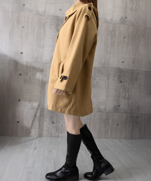 ダブルブレストトレンチコートミディアム丈 おしゃれ Aラインコート レディース スタンドカラーコートミドル丈 きれいめ 着やせ ライトアウター春秋 軽量 通勤通学 86CHENXINI-009