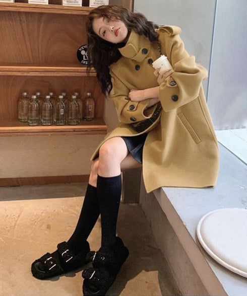 ダブルブレストトレンチコートミディアム丈 おしゃれ Aラインコート レディース スタンドカラーコートミドル丈 きれいめ 着やせ ライトアウター春秋 軽量 通勤通学 86CHENXINI-009