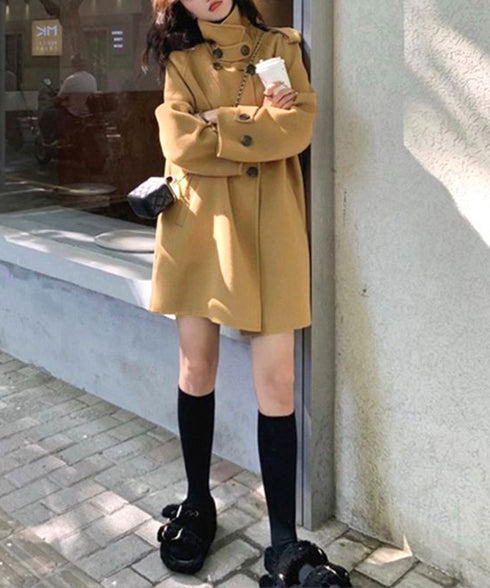 ダブルブレストトレンチコートミディアム丈 おしゃれ Aラインコート レディース スタンドカラーコートミドル丈 きれいめ 着やせ ライトアウター春秋 軽量 通勤通学 86CHENXINI-009