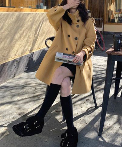 ダブルブレストトレンチコートミディアム丈 おしゃれ Aラインコート レディース スタンドカラーコートミドル丈 きれいめ 着やせ ライトアウター春秋 軽量 通勤通学 86CHENXINI-009