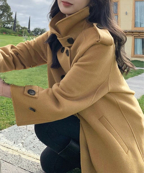 ダブルブレストトレンチコートミディアム丈 おしゃれ Aラインコート レディース スタンドカラーコートミドル丈 きれいめ 着やせ ライトアウター春秋 軽量 通勤通学 86CHENXINI-009