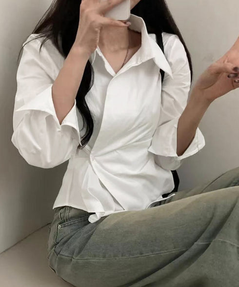 長袖ラップブラウス カシュクール春服秋服 レディース ストライプ柄ブラウス ウエストマーク ペプラムシャツブラウス襟付き 着やせトップス Vネックシャツ おしゃれ 86CHENXINI-010