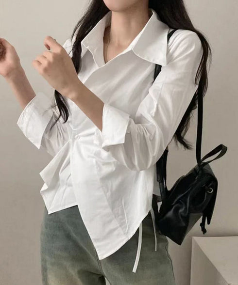 長袖ラップブラウス カシュクール春服秋服 レディース ストライプ柄ブラウス ウエストマーク ペプラムシャツブラウス襟付き 着やせトップス Vネックシャツ おしゃれ 86CHENXINI-010