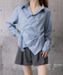 長袖ラップブラウス カシュクール春服秋服 レディース ストライプ柄ブラウス ウエストマーク ペプラムシャツブラウス襟付き 着やせトップス Vネックシャツ おしゃれ 86CHENXINI-010
