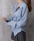 長袖ラップブラウス カシュクール春服秋服 レディース ストライプ柄ブラウス ウエストマーク ペプラムシャツブラウス襟付き 着やせトップス Vネックシャツ おしゃれ 86CHENXINI-010