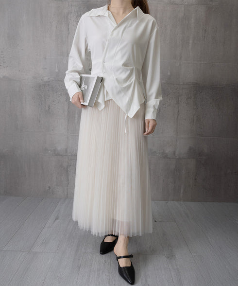 長袖ラップブラウス カシュクール春服秋服 レディース ストライプ柄ブラウス ウエストマーク ペプラムシャツブラウス襟付き 着やせトップス Vネックシャツ おしゃれ 86CHENXINI-010