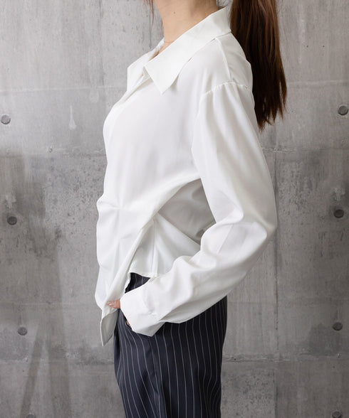 長袖ラップブラウス カシュクール春服秋服 レディース ストライプ柄ブラウス ウエストマーク ペプラムシャツブラウス襟付き 着やせトップス Vネックシャツ おしゃれ 86CHENXINI-010