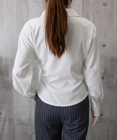 長袖ラップブラウス カシュクール春服秋服 レディース ストライプ柄ブラウス ウエストマーク ペプラムシャツブラウス襟付き 着やせトップス Vネックシャツ おしゃれ 86CHENXINI-010
