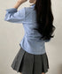 長袖ラップブラウス カシュクール春服秋服 レディース ストライプ柄ブラウス ウエストマーク ペプラムシャツブラウス襟付き 着やせトップス Vネックシャツ おしゃれ 86CHENXINI-010
