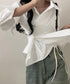 長袖ラップブラウス カシュクール春服秋服 レディース ストライプ柄ブラウス ウエストマーク ペプラムシャツブラウス襟付き 着やせトップス Vネックシャツ おしゃれ 86CHENXINI-010