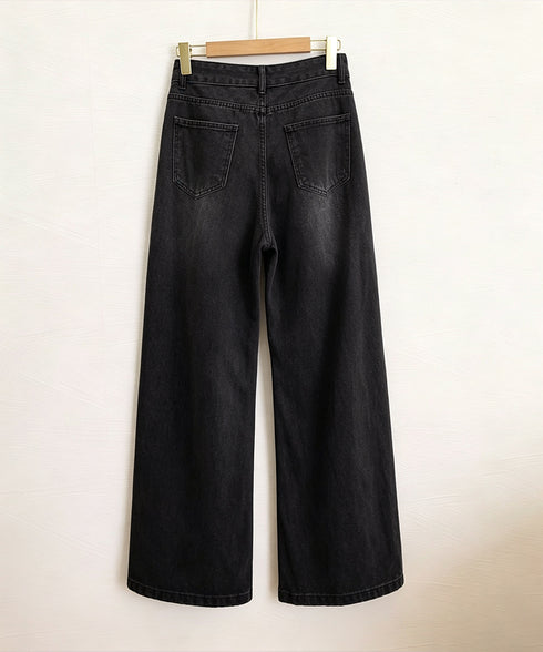 ヴィンテージデニムトパンツ ハイウエスト ケミカルウォッシュ バギーデニムパンツレディース ワイドデニム 古着風ルーズデニム 韓国風ジーンズ 美脚脚長パンツ色落ち 86CHENXINI-015