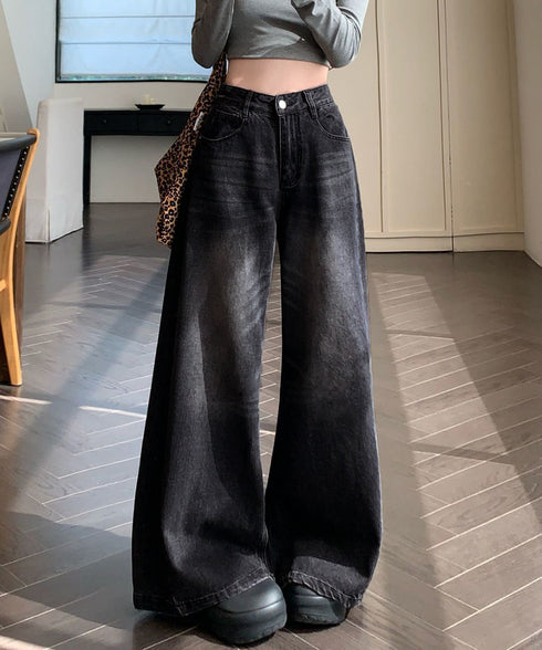 ヴィンテージデニムトパンツ ハイウエスト ケミカルウォッシュ バギーデニムパンツレディース ワイドデニム 古着風ルーズデニム 韓国風ジーンズ 美脚脚長パンツ色落ち 86CHENXINI-015