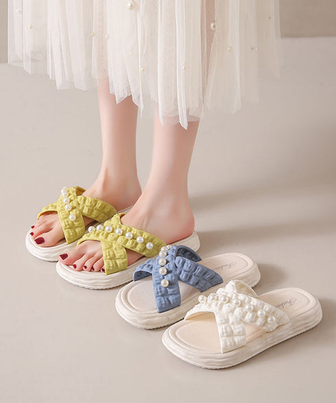 クロスベルト厚底サンダルスリッパサンダル コンフォートサンダル レディース 大人可愛い 歩きやすいフラットサンダル パール付き ビーチサンダル 軽量スリッパ 美脚 86CHYZ-001