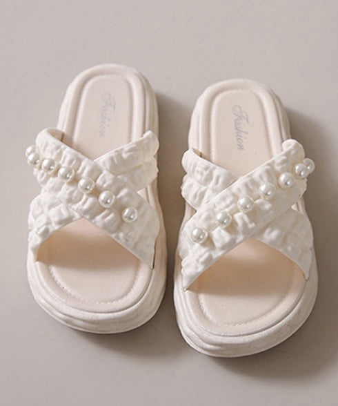 クロスベルト厚底サンダルスリッパサンダル コンフォートサンダル レディース 大人可愛い 歩きやすいフラットサンダル パール付き ビーチサンダル 軽量スリッパ 美脚 86CHYZ-001